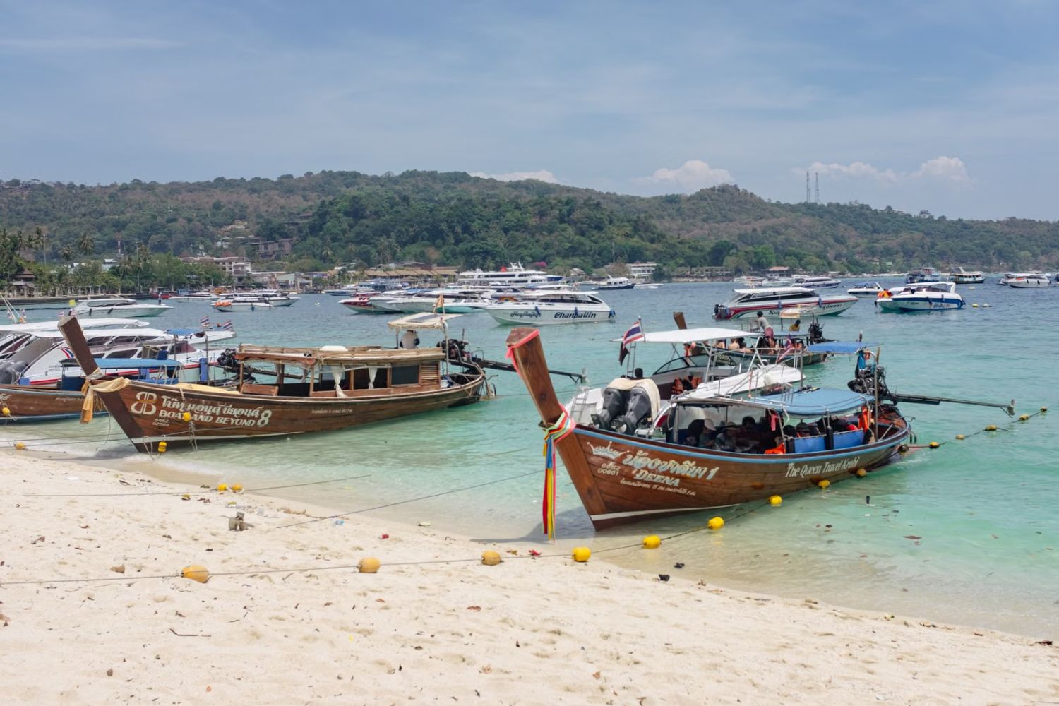 Longtail boats and limestone karsts in southern Thailand