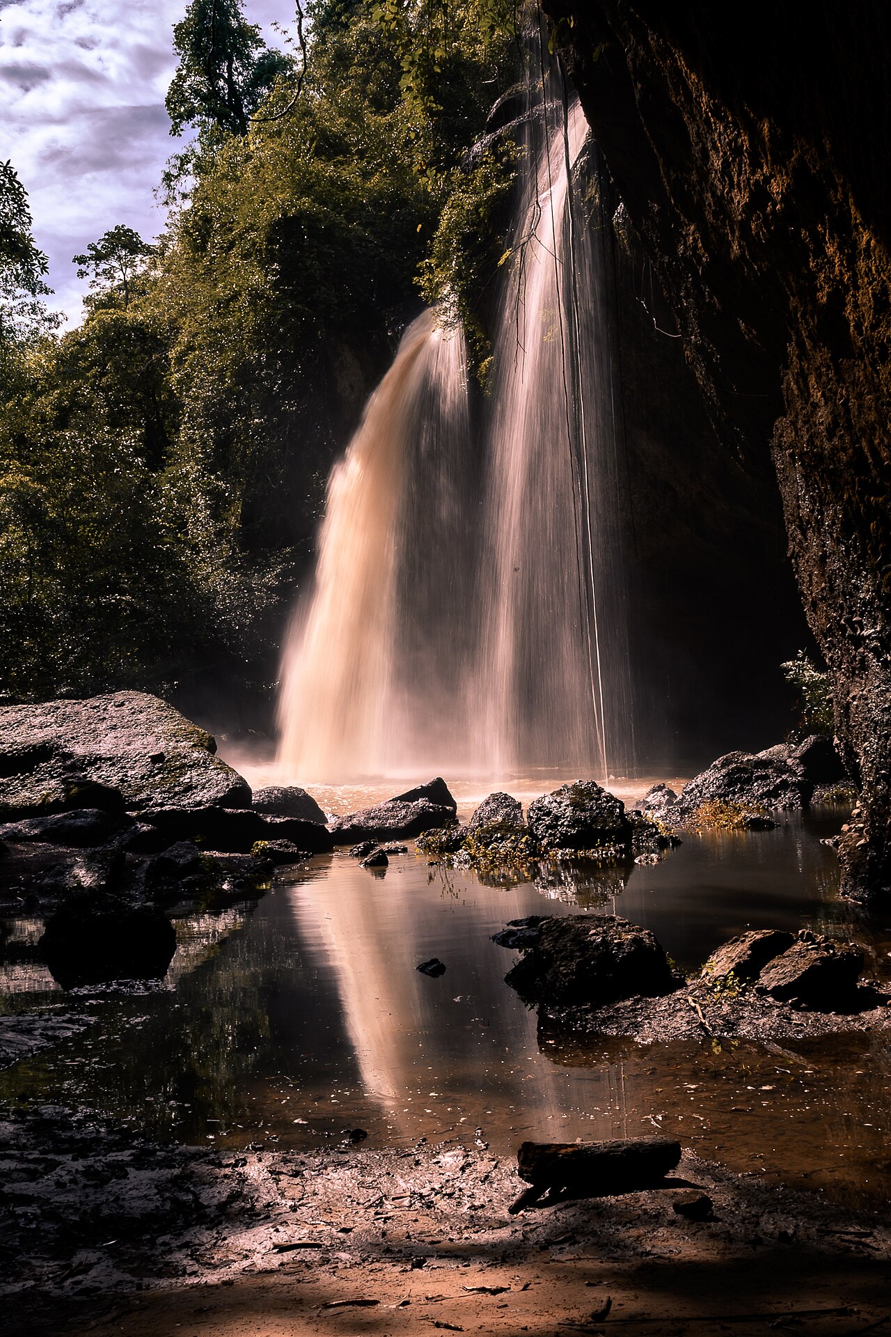 Rainforest and a tiered waterfall inside Khao Yai National Park